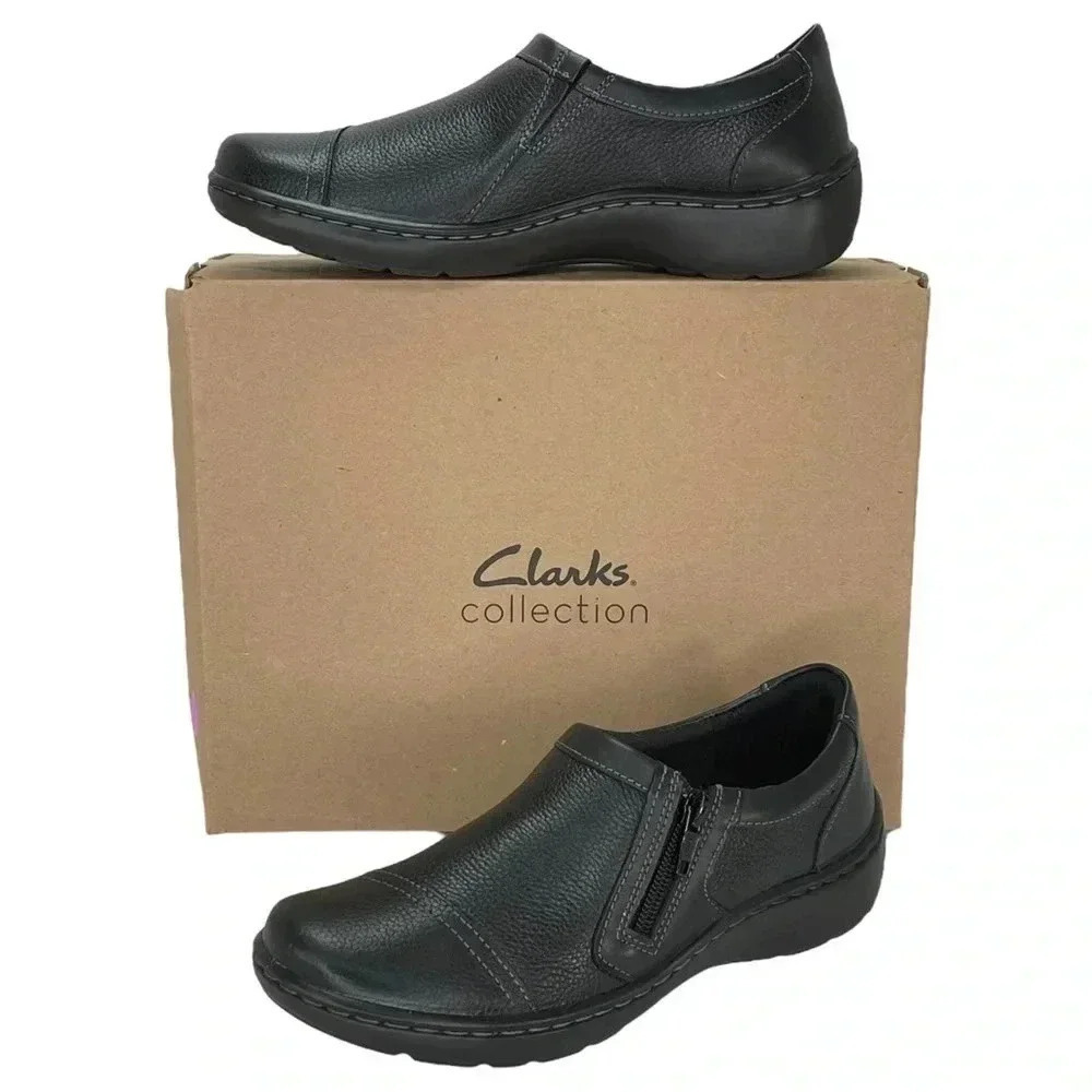 Clarks Womens Loafers 7M Cora Giny Black Pebbled Leather Ultimate Comfort